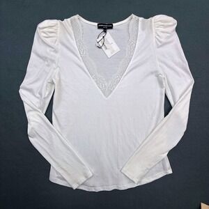 Generation Love Ophelia Puff Sleeve Top Women XS White Lace V-Neck Long Sleeve